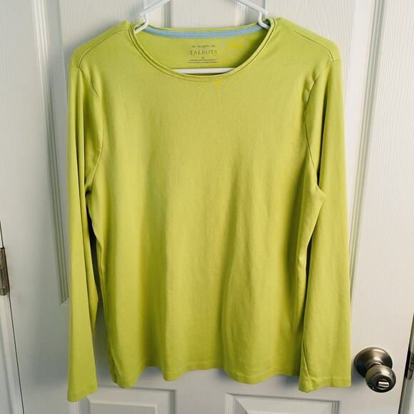 Talbots 100% Pima Cotton Tee Long Sleeve Top Green Women's XL Minimalist capsule - Picture 1 of 4